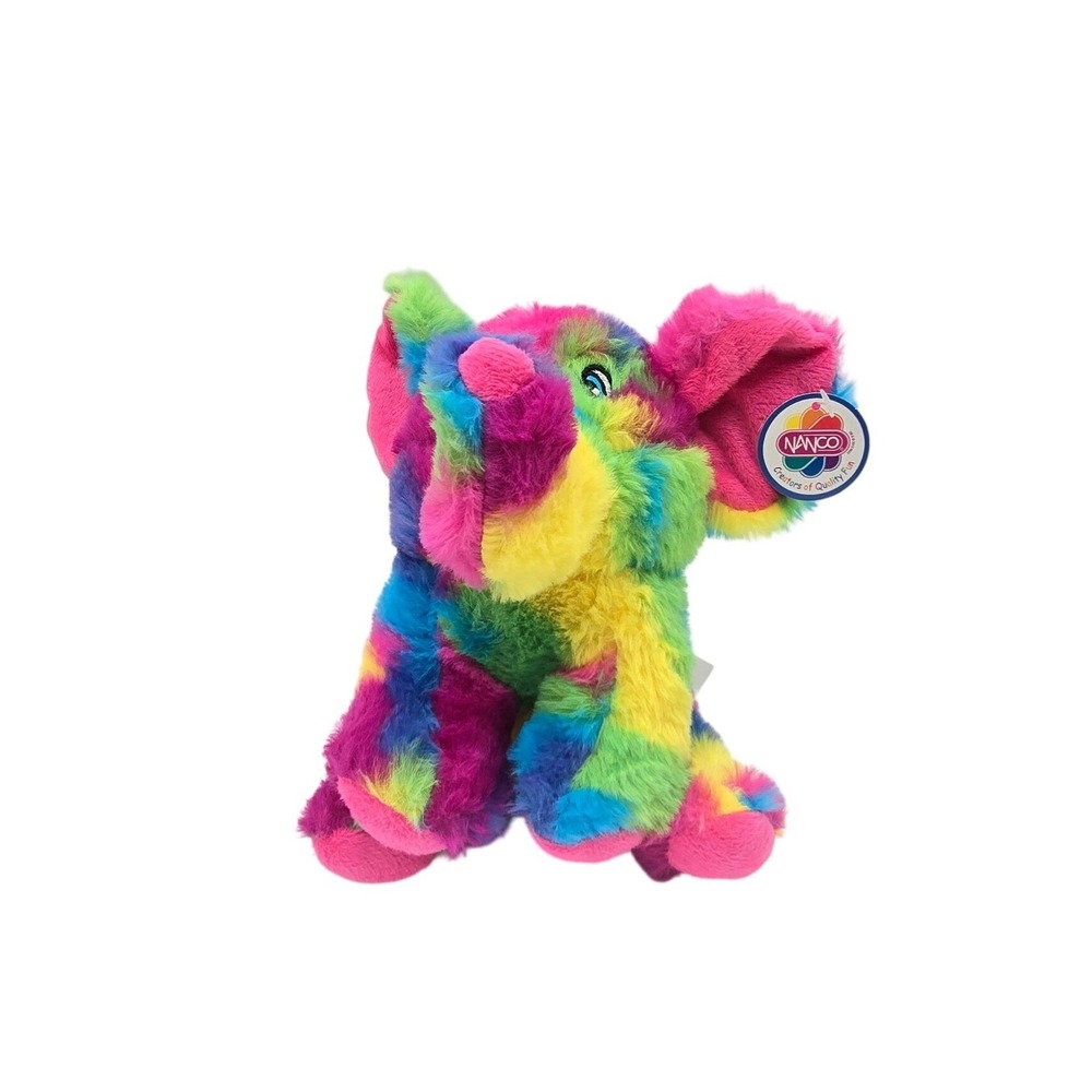 Nanco Rainbow Elephant Plush Stuffed Animal Multi Color Tie‎ dye Bright